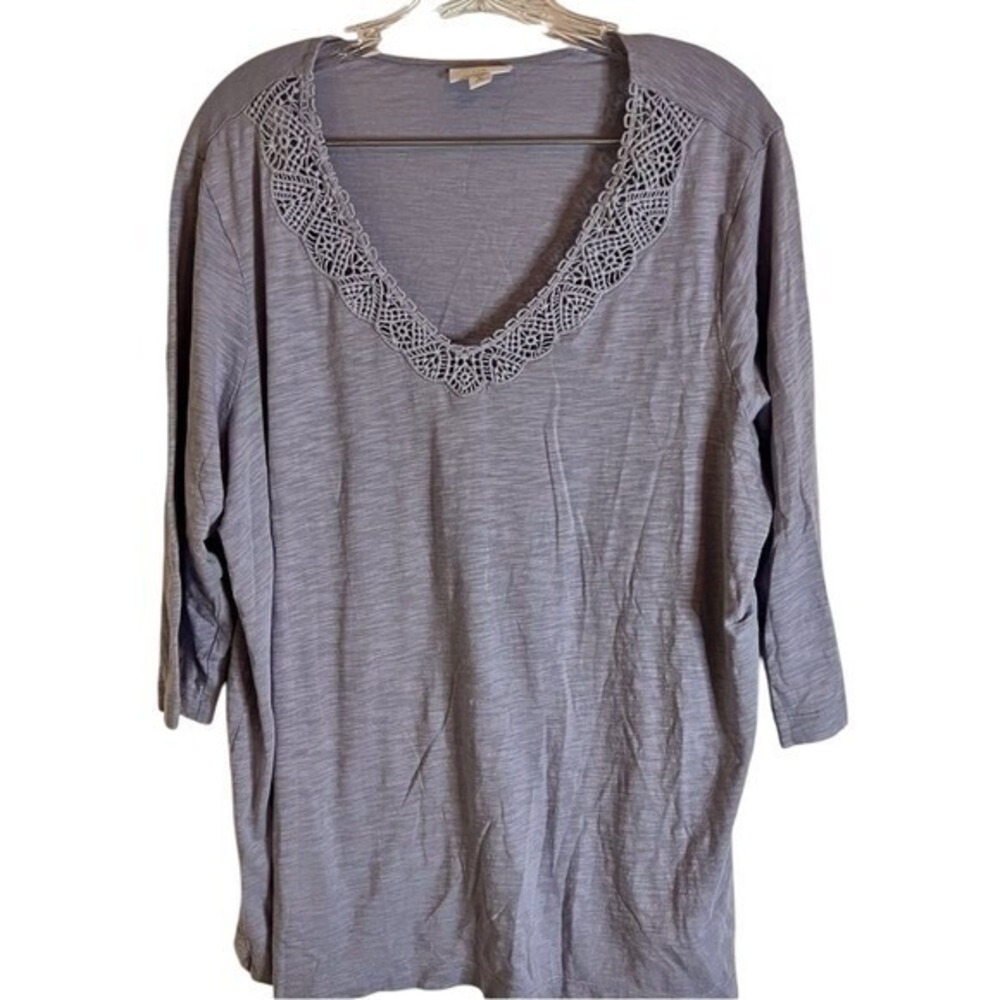 J.Jill XL Petite VNeck 3/4‎ Sleeve Flowy Cotton Top Lavender Career Office Wear